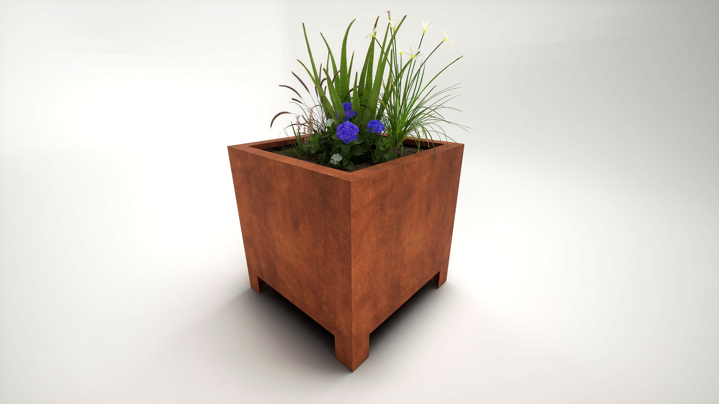 Arden Cube - Corten Steel Planter With Feet